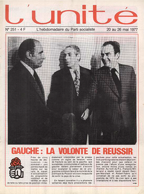 Une de l'Unité, l'hebdomadaire du Parti socialiste (n°251 des 20-26 mais 1977) - Source : Fondation Jean Jaurès
